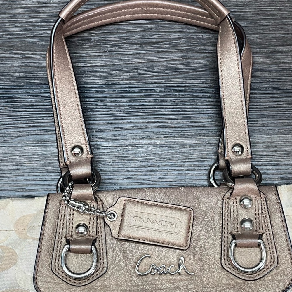 Coach Cream and Brown Signature Tote - Picture 5 of 13